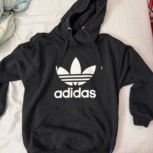 adidas Women’s Black Hoodie with White Trefoil Logo - M